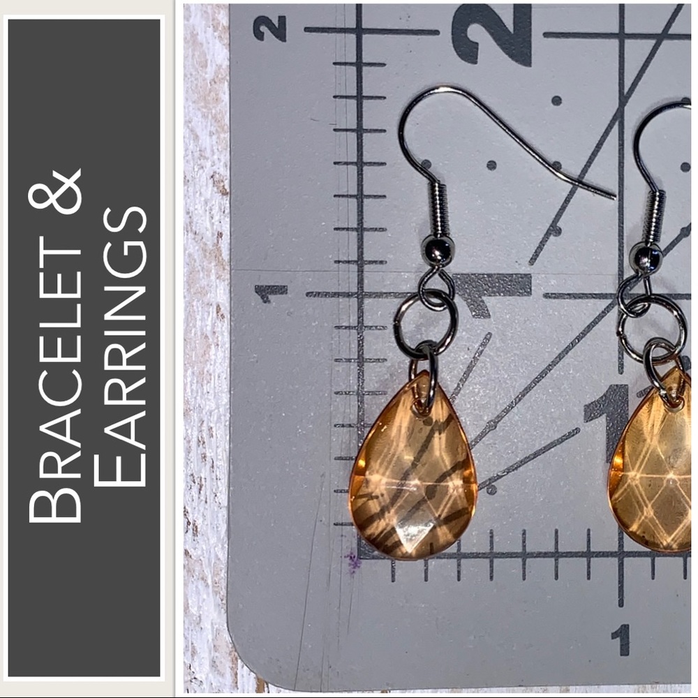Earrings & Bangle Shades of Orange Wood Bangle & Orange Crystals Silver Earrings - Picture 7 of 9